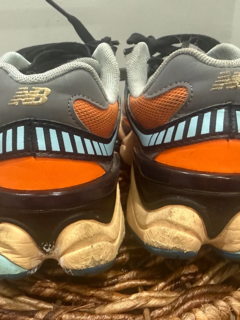 New Balance 9060 Sun Glow Orange Blue Chunky Sneakers - Worn But Good Life Left